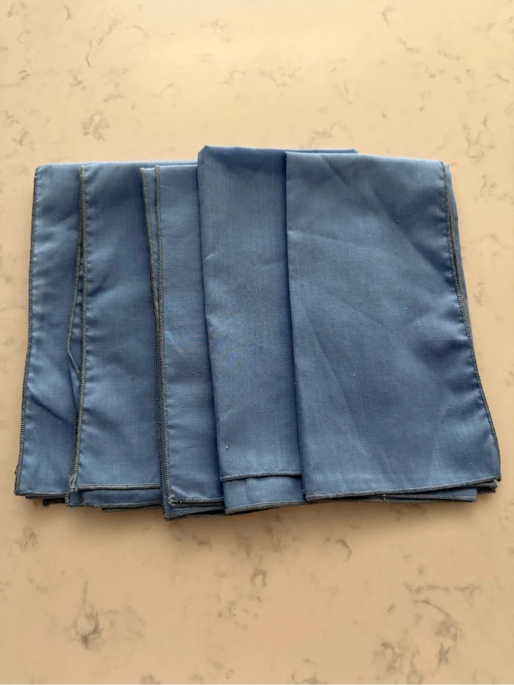 Set of Five Blue Cloth Napkins